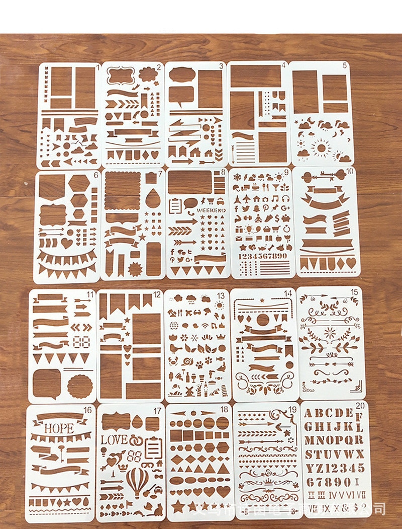 12pcs Bullet Journal Stencil Set Plastic Planner DIY Drawing Template Diary Planner Journal Notebook Diary Scrapbook