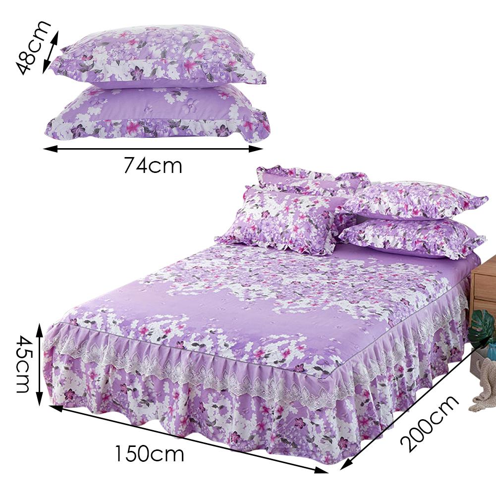3pcs Floral Fitted Sheet Cover Bed Skirt Solid Bed Cover Sheets Cotton Quilted Lace Bedspread Lace Bed Sheet 150x200cm
