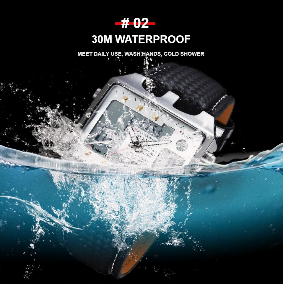 OHSEN digitale LCD Männer Jungen Armbanduhr lederband 30M Wasserdicht Schwarz Sport Armee Uhren Alarm Hand Uhren