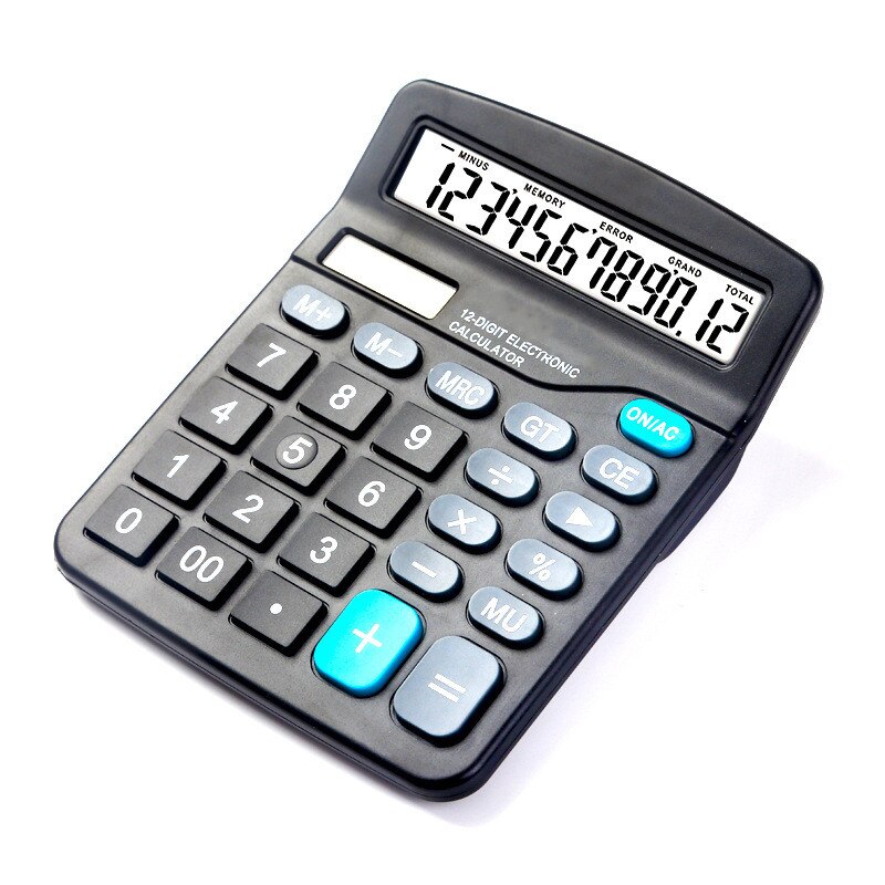 Solar Calculator 12 Digit Large Screen Calculator Financial Accounting Clear Inventory Office Home Stationery Dual Power Supply: A 1pc black
