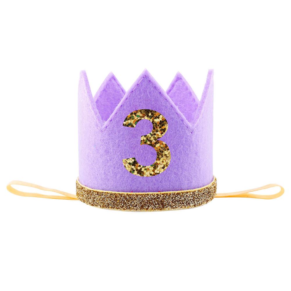 Priness Crown Number 1st 2 3Year Old Party Hat Glitter Birthday Headband Boy Blue Silver First Birthday Hat Girl Gold Pink: purple 3