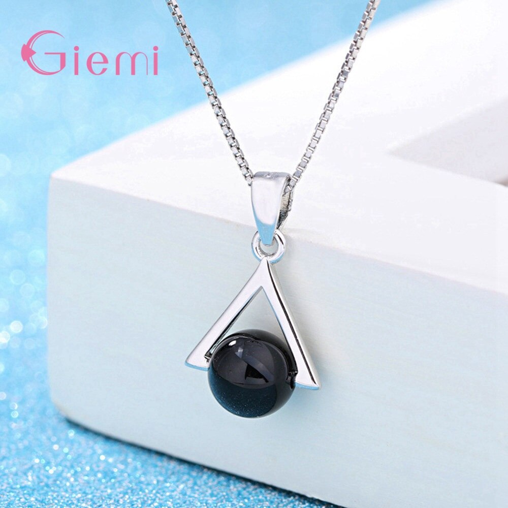 S925 en argent Sterling offre spéciale à la perle noire étincelante Triangel pendentif chaîne collier boucles d'oreilles pour les femmes ensembles de bijoux