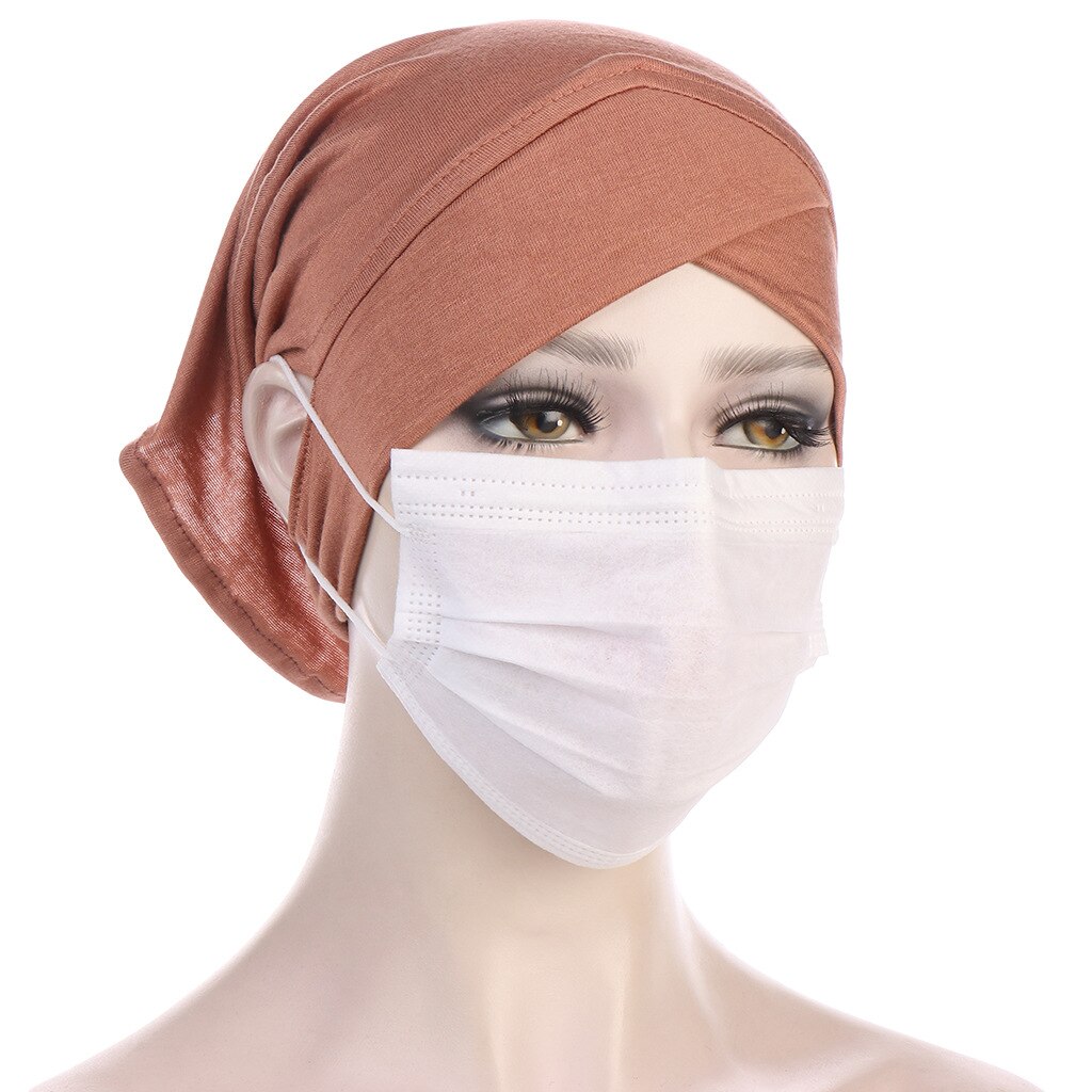 Turban torsadé intérieur Hijabs pour femmes musulmanes, couvre-chef croisé avec trous pour les oreilles, vêtements ethniques, casquette, masque, enveloppe de tête pour dames islamiques: Bean Paste