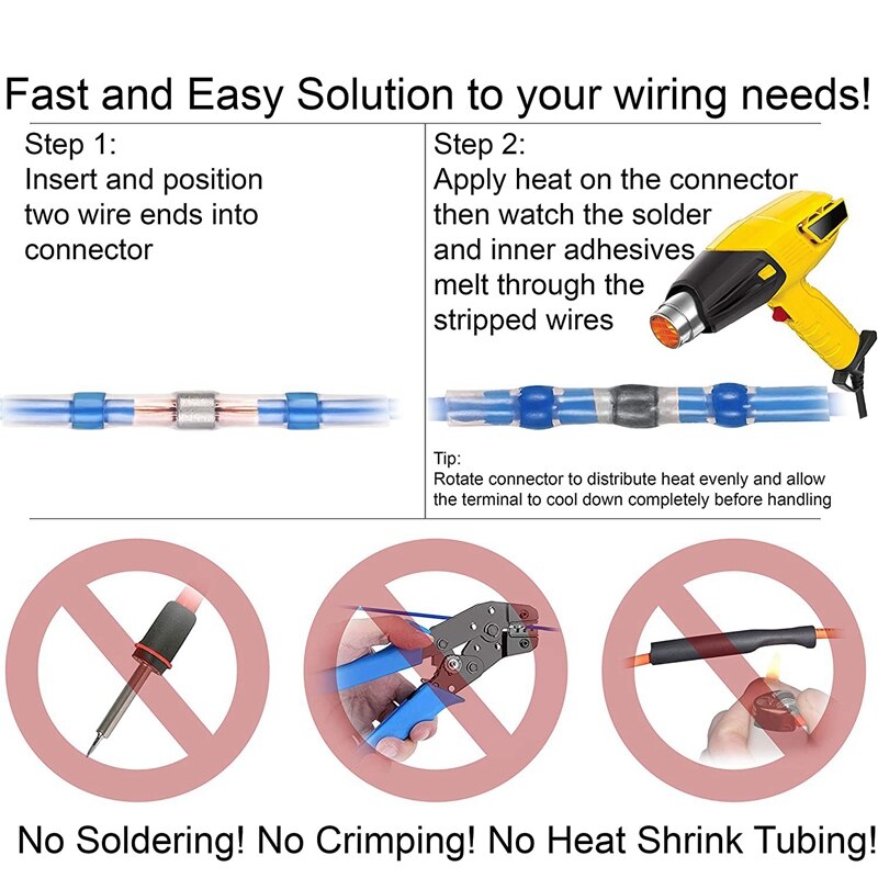 120PCS Solder Seal Wire Connectors Kit, Heat Shrink Butt Connectors, Waterproof and Insulated Electrical Wire Terminals