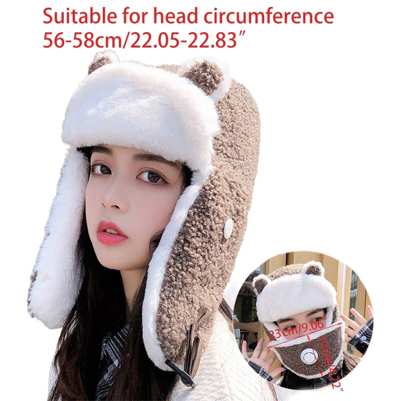 Vrouwen Cartoon Oren Winter Trooper Trapper Hoed Met Gezichtsmasker Fleece Oorklep Cap XX9D