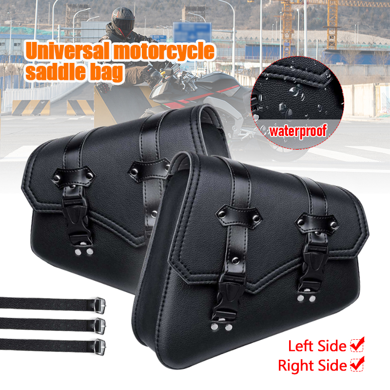 Alforjas universales de cuero PU negro para motocicleta, bolsa de herramientas laterales, bolsa de sillín de equipaje, caja lateral dura, bolsas de sillín