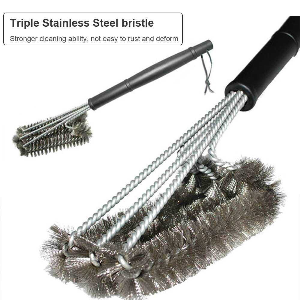 Grillbørste bbq cleaner 18in rustfrit stål grill tredobbelt scrubber rensebørste til kulgrill