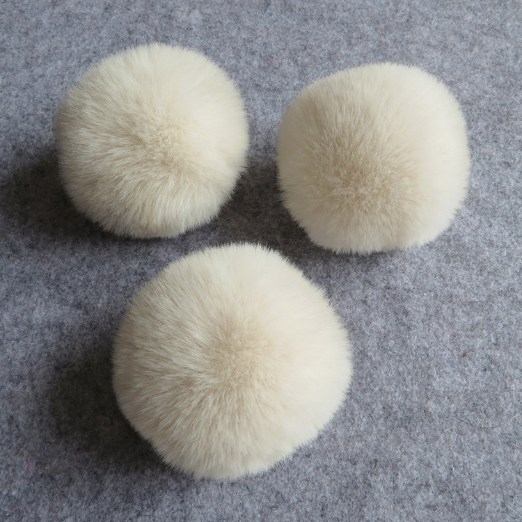 6cm Rex Rabbitt Haarbal Mooie Pluizige Stof Pompom Vrouwen Tas Sleutelhanger Hoofdband Speelgoed DIY Accessoire Sieraden Grote Zachte harige Pompons: Beige