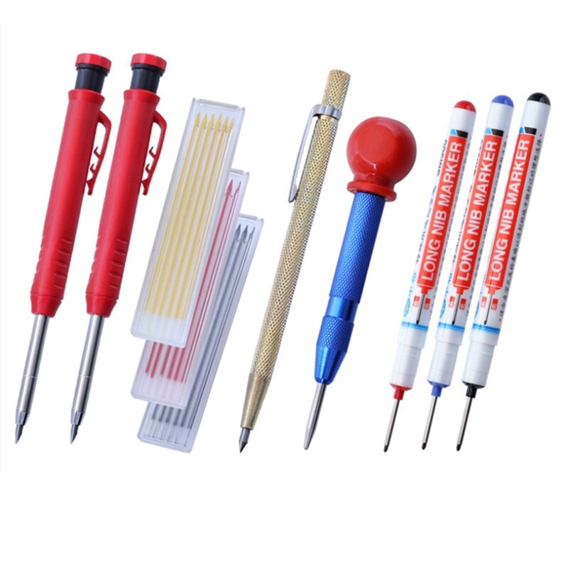 Carpenter Pencils Set 18PC Refills Solid Pen Leads Hole Mechanical Architect Carpentry Marker Marking Woodworking: Yellow