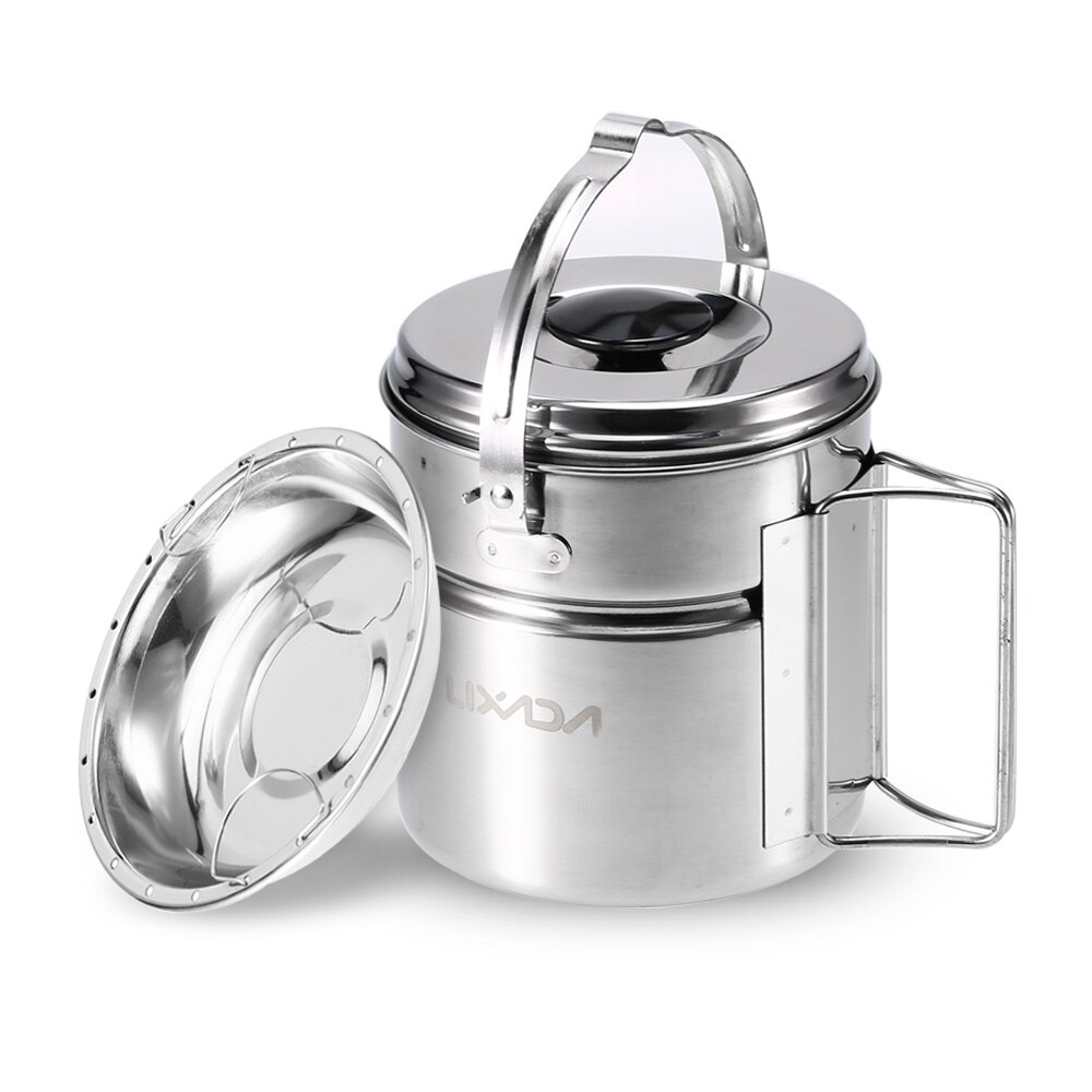 Lixada Outdoor Hiking Camping Cookware Set Stainless Steel Handle Camping Pot Cooking Tableware Picnic Set Pot Dinnerware: Default Title