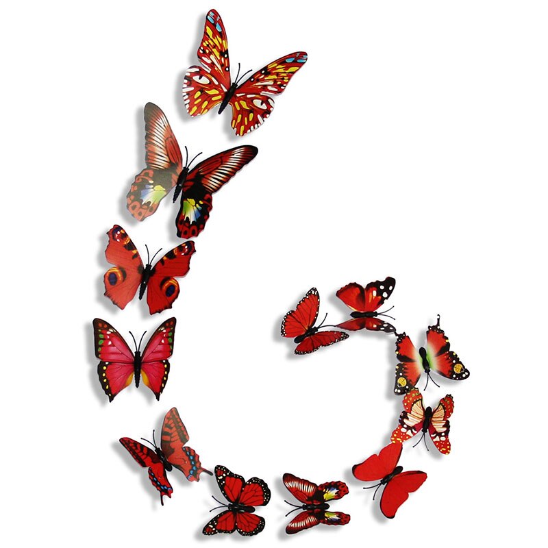 12 stk/sæt sommerfugl wallstickers 3d sommerfugle soveværelse stue hjem køleskab dekoration tapet adesivo de pared: 12