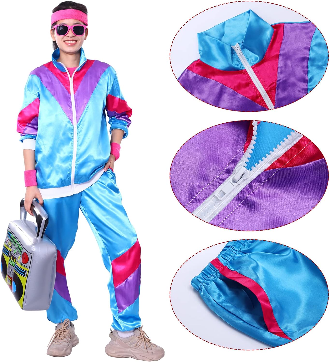 Trainingsanzug-Kostüme für Herren, 90er-Jahre-Hip-Hop-Muschelanzug, Kostüm für Herren, 80er-Jahre-Retro-Trainingsanzug, Jacke, Disco-Kostüm, Windjacke und Hose