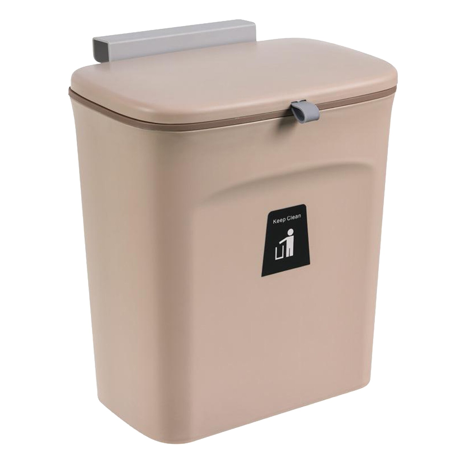 9L Trash Can ing Waste Bin under Kitchen Sink Plastic Wastebasket Over Cabinet Door Garbage Can with Sliding Lids: Brown