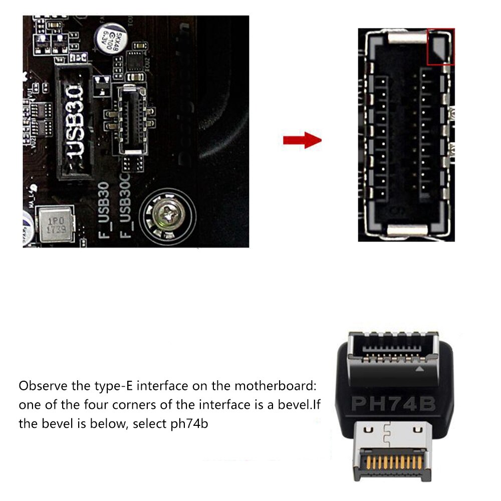 Computer Motherboard Type-E USB 3.1 Type-E Interface 90 Degree Steering Elbow Front Type-C Installed Adapter(PH74B)