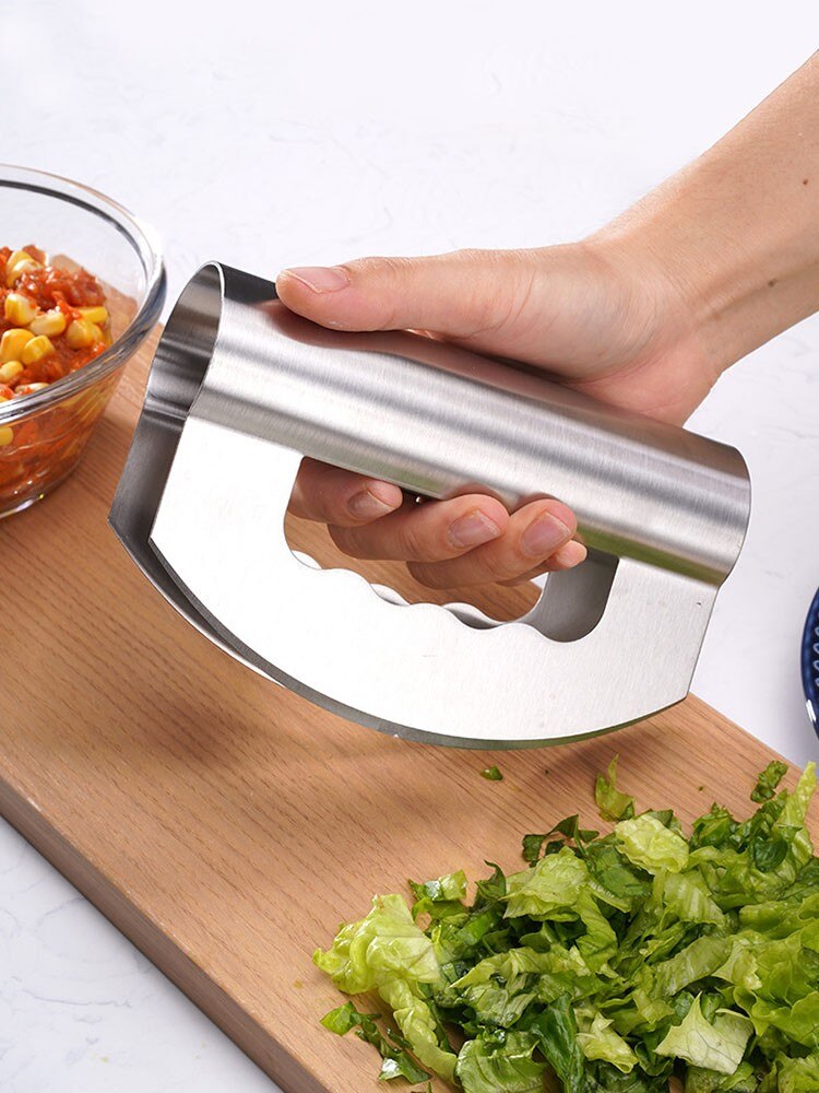 Salad Chopper Stainless Steel Double Blade Cheese Lettuce Vegetable Cutter Vanilla Knife Sharp Edge Mincer Kitchen Gadget