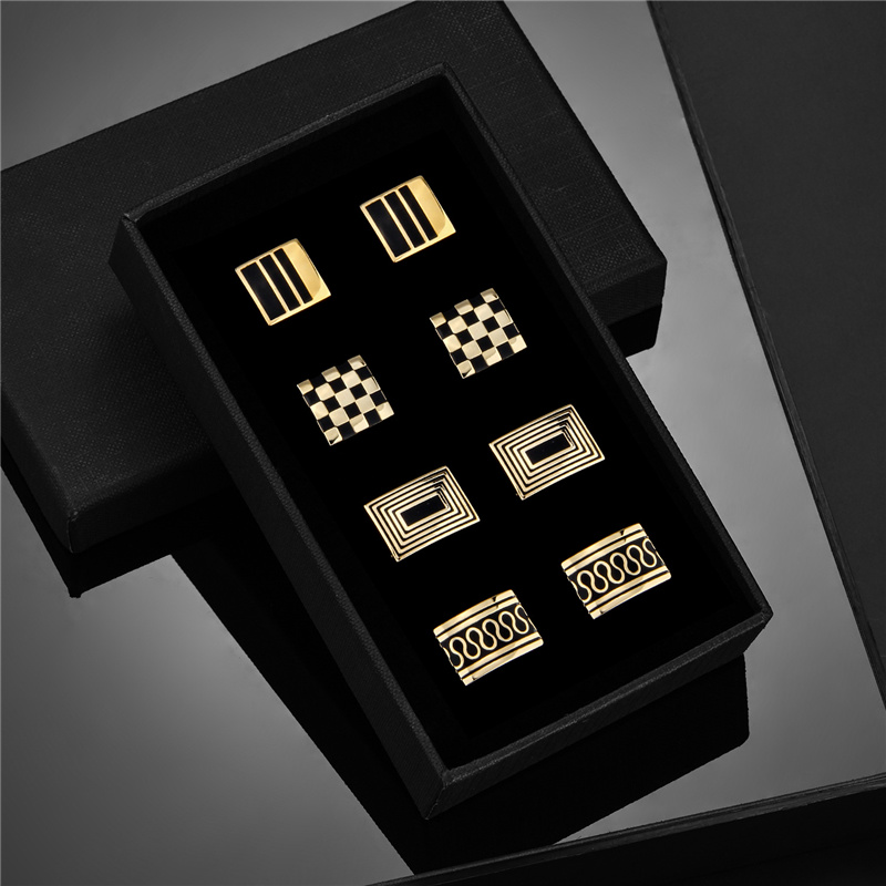 Juego de 4 pares de gemelos para hombre, recuerdos de boda, para padrinos de boda, camisa para hombre, gemelos con caja, joyería de lujo, pinzas para corbata: Chapado en oro antiguo