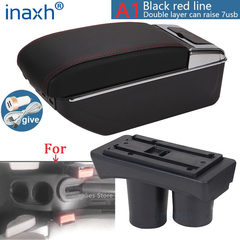 Reposabrazos Universal para Citroën C2, caja de almacenamiento para Citroën C2, reposabrazos, portavasos, accesorios de modificación: A1 Black red 7USB