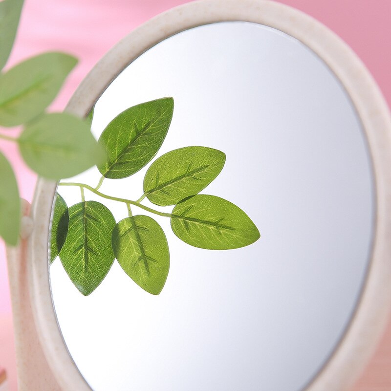 Miroir de maquillage rotatif Double face en paille de blé, de bureau, pour étudiant, de princesse, de vanité, ovale et carré