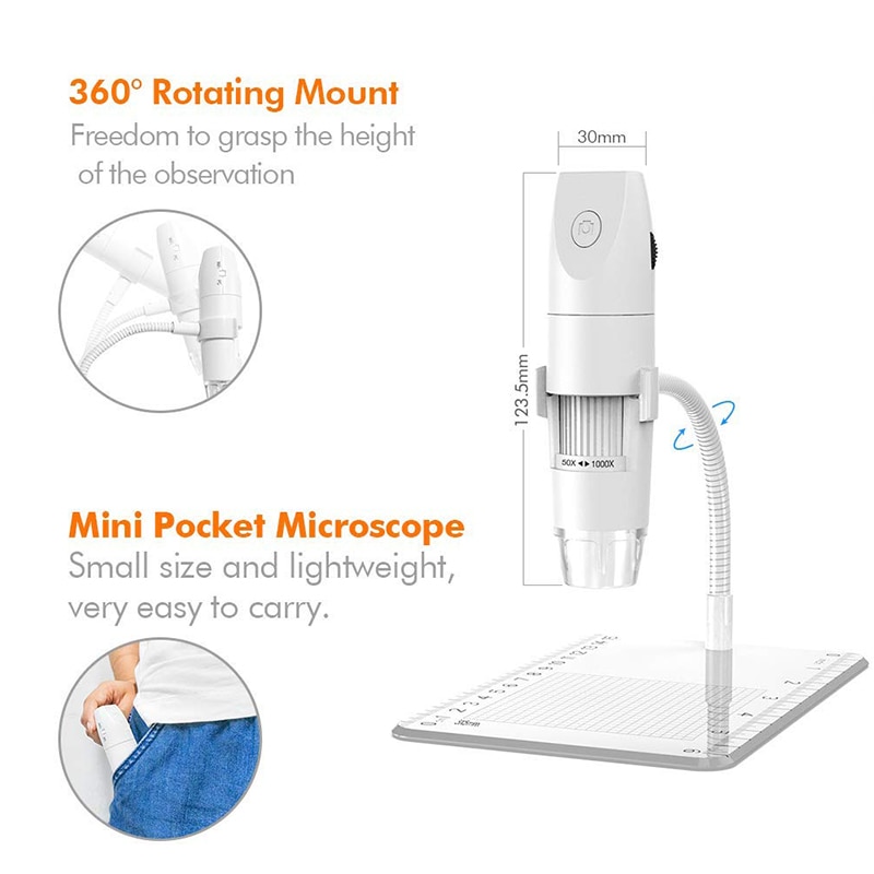 1000x WiFi Digital Microscope inskam316 Portable HD 1080P USB Microscope Camera with Snake-Tube Bracket SwitchFor IOS Android PC