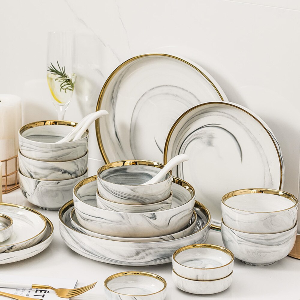 Service de table assiette en céramique, bol , assiette domestique moderne européenne et occidentale, ensemble de bols alimentaires
