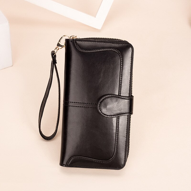 Pu Leather Women Wallet Zipper Hasp Ladies Wallet Long Wallets Phone Clutch Bag Card Holder Package Purse: Black