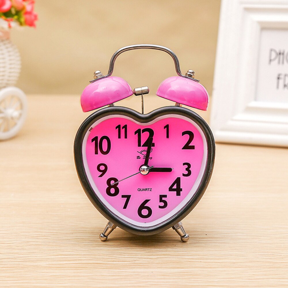 Heart Shape Double Bell Alarm Clock No Ticking Twin Bell Alarm Clock with Nightlight for Kids Girls Bedrooms (Random Color)