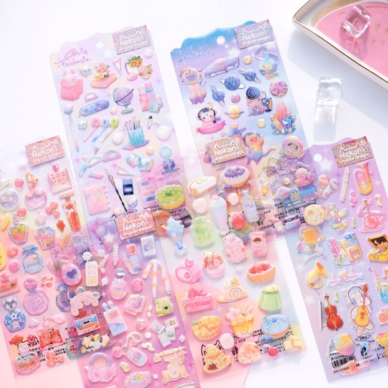Cute Girls Style Epoxy Aesthetic Stickers Scrapbooking Material Junk Journal Photo Album Planner Diary Laptop Deco Sticker