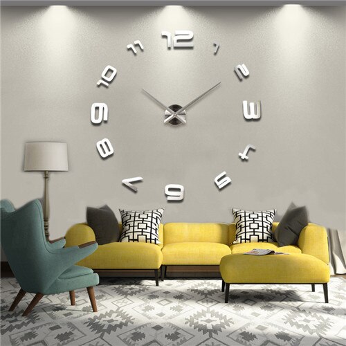 Specialtilbud ur vægure reloj de pared horloge ur stort dekorativt akryl spejl kvarts stue: Sølv / 47 tommer
