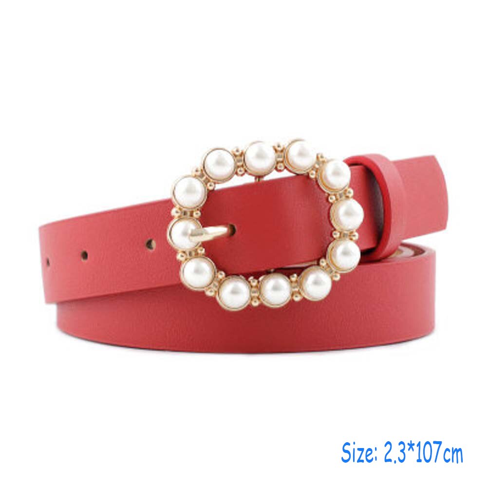 1pc Frauen Perlen Perlen O-Ring Schnalle Gürtel PU Taille Gürtel Für Dame Kleid Kleidung Zubehör Schwarz Leder luxus Bund: C