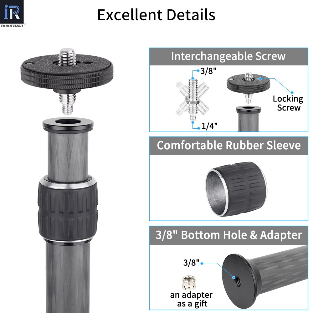 INNOREL Universal 10 Layers Carbon Fiber Tripod Center Column Extension Pole Extender for Tripod Monopod DSLR Camera