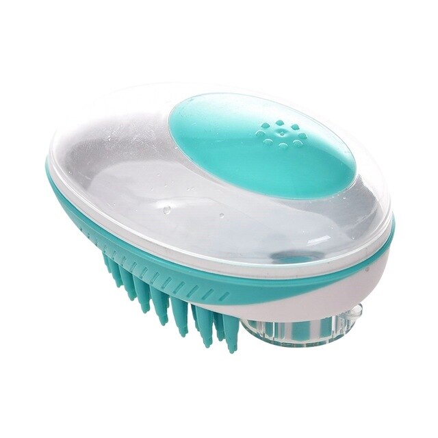 Huisdier Borstel Silicon Bad Schoonmaken Grooming SPA Borstel 2 In 1 Shampoo Doseren Hond Massage Baden Tool Pet Kat Douche attachment: Blue