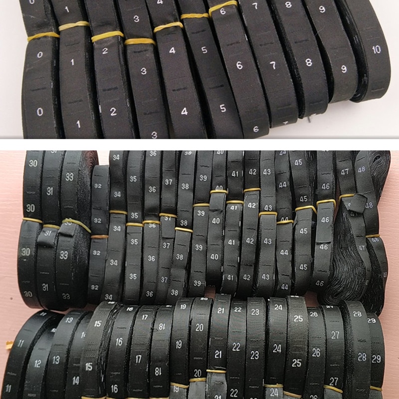 100PCS Black damask polyester woven cloth size label from 0 to 48