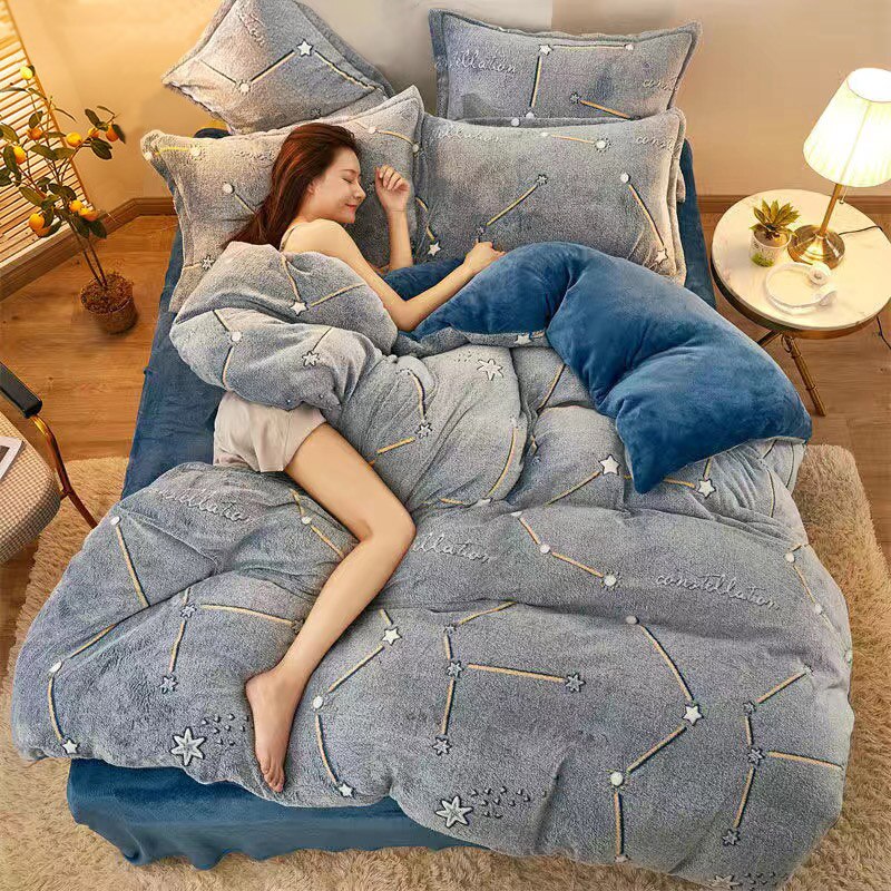 Justchic Sterrenhemel Grijs Dekbedovertrek Winter Dubbelzijdig Sneeuwvlok Fluwelen Warm Dekbedovertrek Kussensloop Kinderen Volwassen Beddengoed Cover