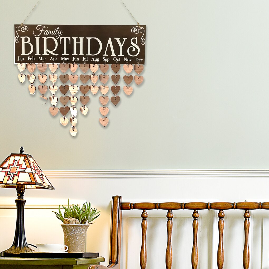 Familie fødselsdag ord hængende diy træ kalender kalender påmindelse bord plak plakat indretning vedhæng farverige