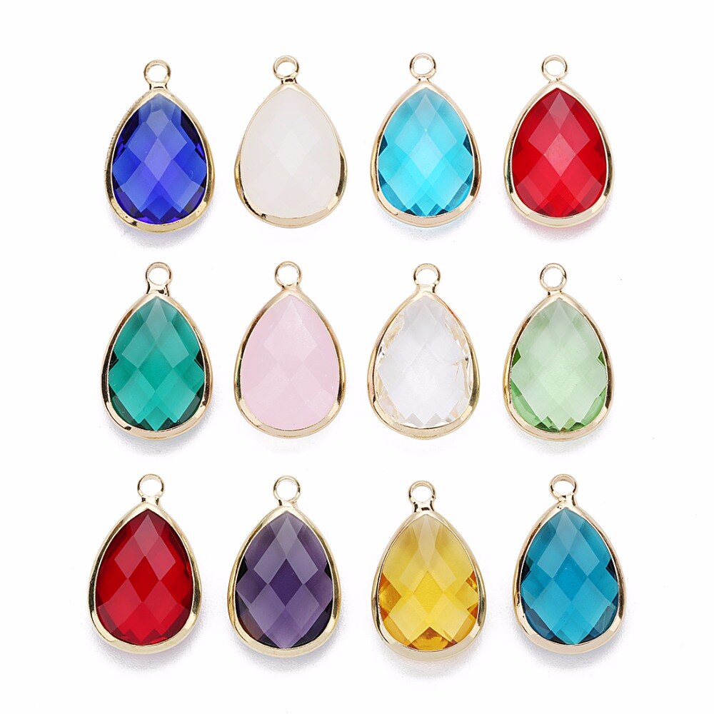 LOULEUR-colgante de cristal KC con forma de gota de agua en 12 colores, collar y colgante de cristal de cobre dorado para mujer, piezas de joyería Diy