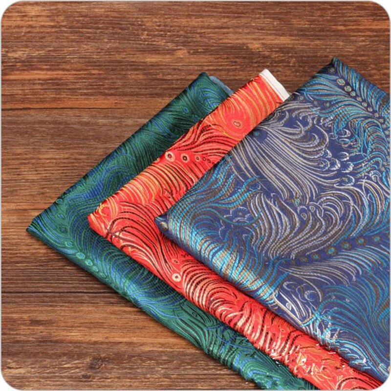 Feather Brocade Jacquard Fabric For Traditional Chinese Wedding Cheongsam Qipao Fabric Mulberry Silk DIY Fabric For Handbag