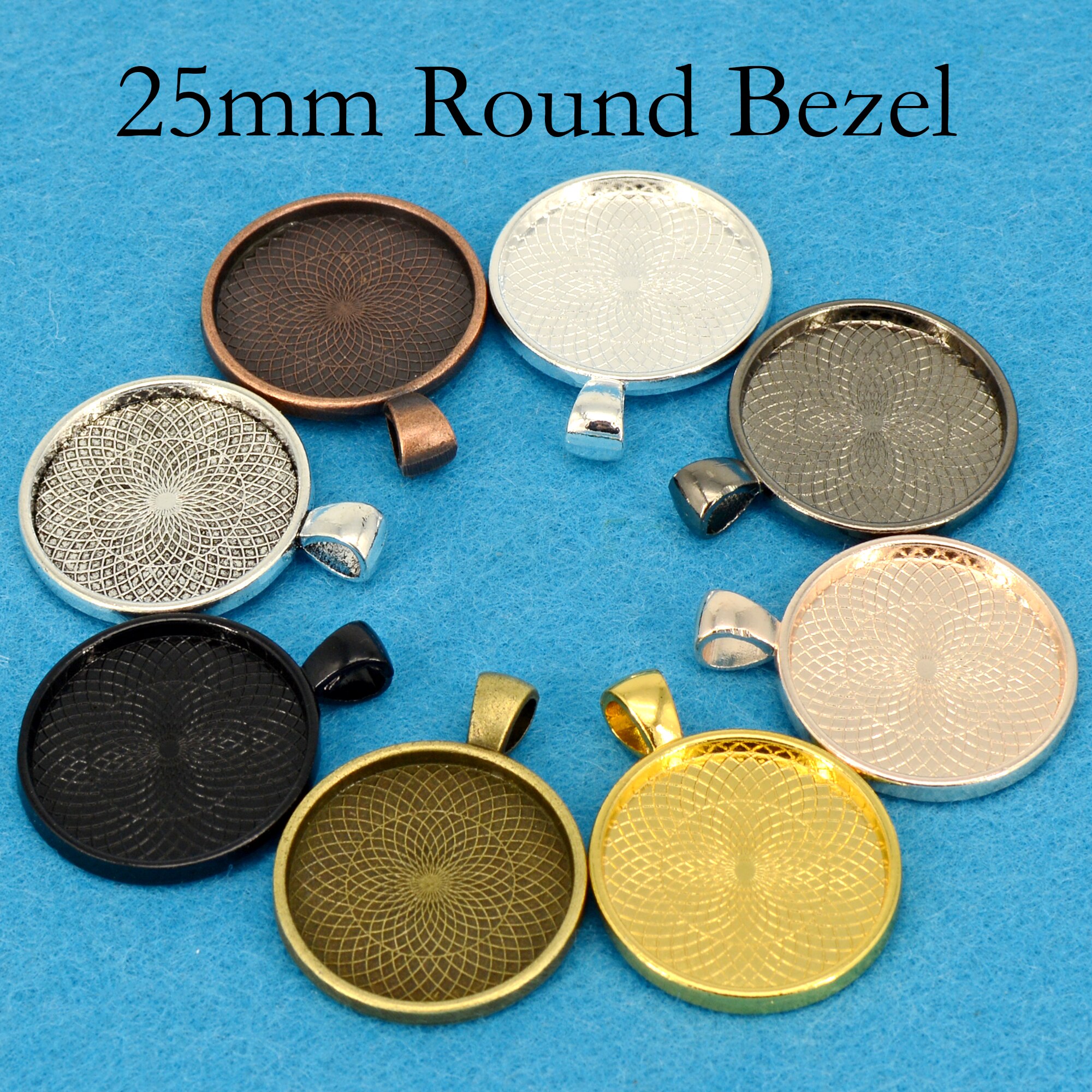 50 pcs - 25mm Round Pendant Tray, 25mm Cameo Setting, Round Pendant Bezel, 1 INch Pendant Blank Cabochon Setting