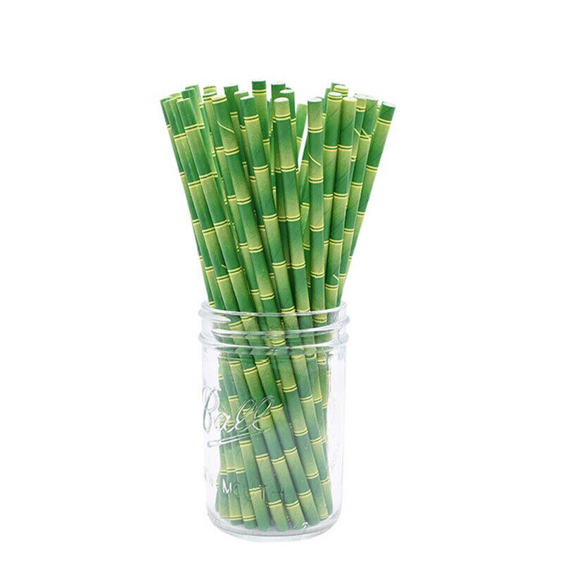 100 Stuks Bamboe Papier Rietjes Gelukkige Verjaardag Bruiloft Decoratieve Feestartikelen Decor: green