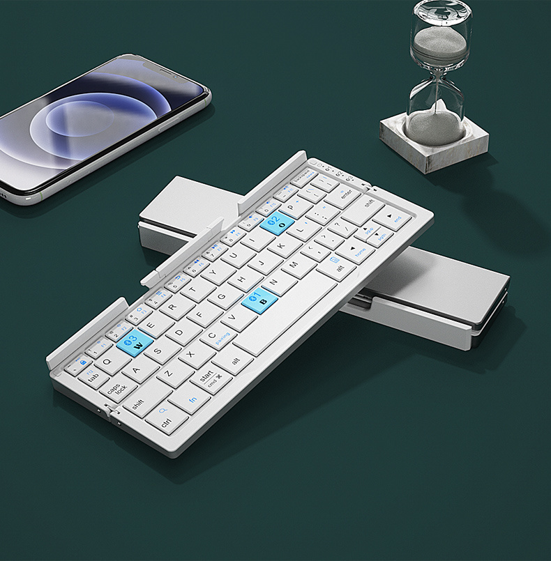 Jomaa Opvouwbaar Bluetooth-toetsenbord Oplaadbaar toetsenbord Mini opvouwbaar draadloos toetsenbord Aluminium toetsenbord met standaard voor telefoon: WHITE / Rode schakelaar