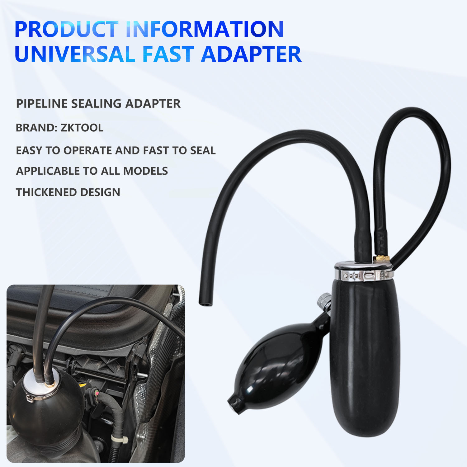 Adaptador universal de fácil entrada, ferramenta de diagnóstico, vedação rápida, adaptador de entrada para detector de vazamento de fumaça, ferramenta de airbag