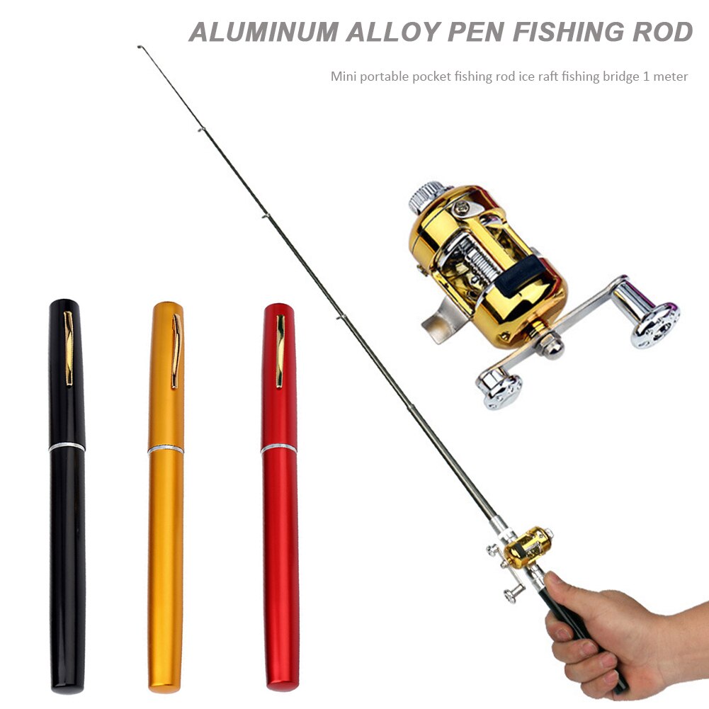 Mini caña de pescar telescópica con forma de bolígrafo, caña de pescar plegable con rueda de carrete, palo retráctil combinado, equipo de pesca al aire libre