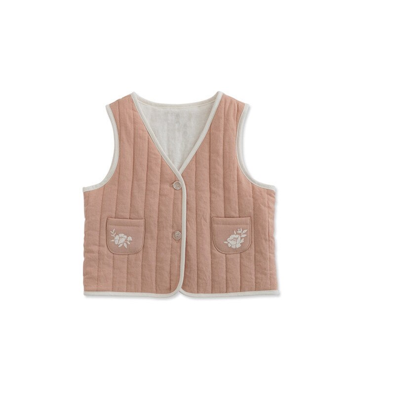 Enkelibb Mooie Kids Meisjes Bloemen Vest Winter Dikke Katoenen Vesten Su Korea Stijl Baby Kleding Tops: Roze / 110 4Y