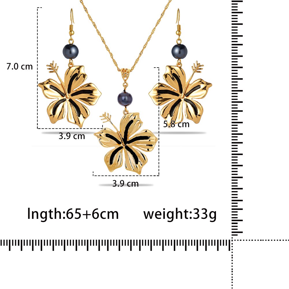 Cring Coco Mode Hibiscus Bloemen Sieraden Set Vrouwen Hawaiian Polynesische Vergulde Ketting Oorbellen Set