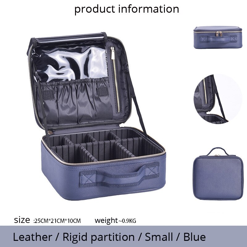 Organizador de maquillaje de gran capacidad para mujeres, caja de almacenamiento de Neceser cosmético de multicapa, Bonito traje portátil: BLUE-S