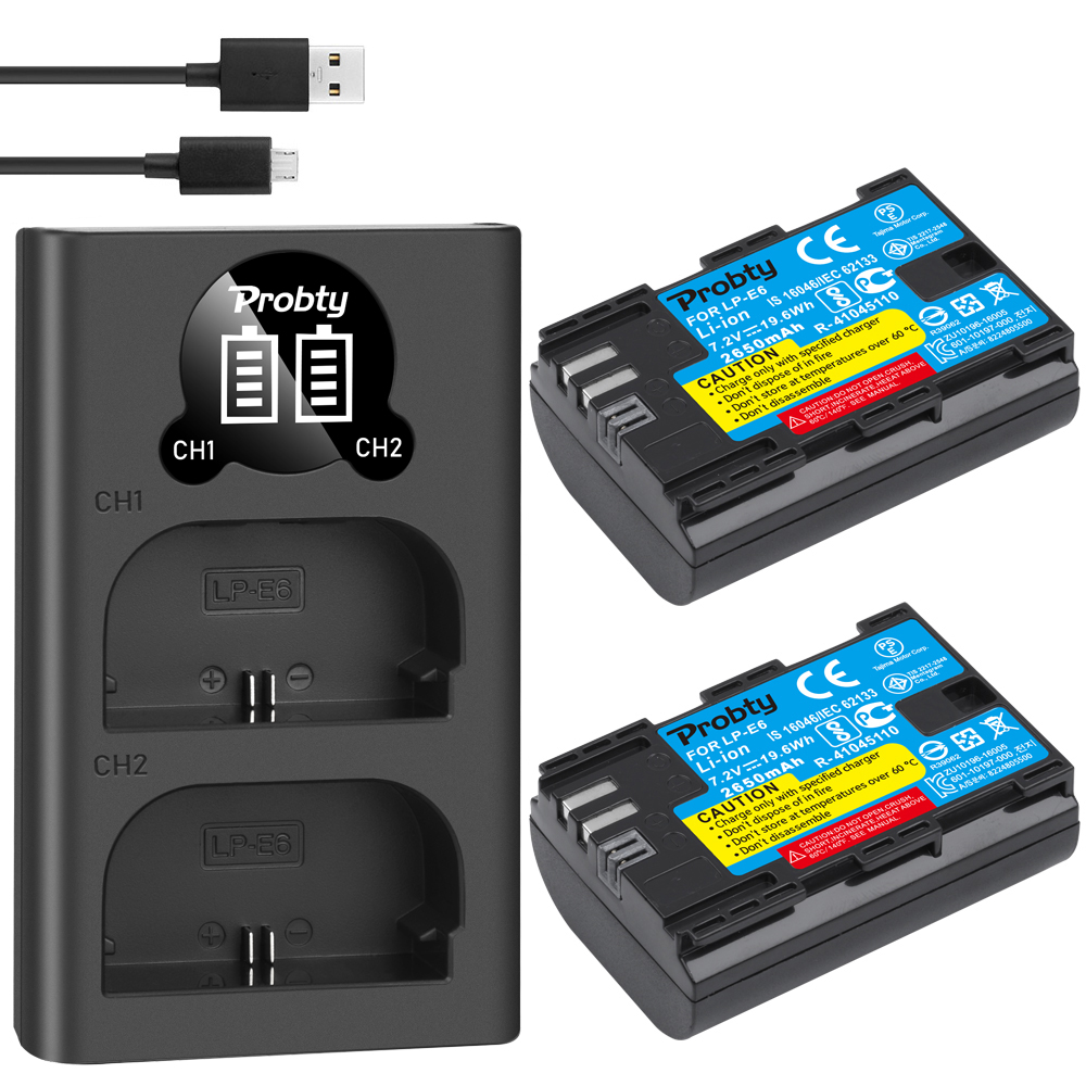 2 stücke 2650mAh LP-E6 LPE6 LP E6 Kamera Batterien + LED Ladegerät Für Kanon EOS 5DS R 5D markieren II III 6D 7D 60D 60Da 70D 80D: 2BatteryWithCharger