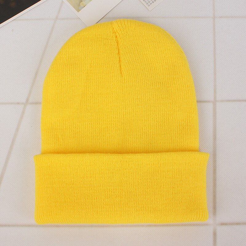 Solid Winter Beanie Hats for Women Men Warm Knitted Crochet Skullies Hat Autumn Unisex Beanies Caps Boys Girls Wild Accessories: Yellow