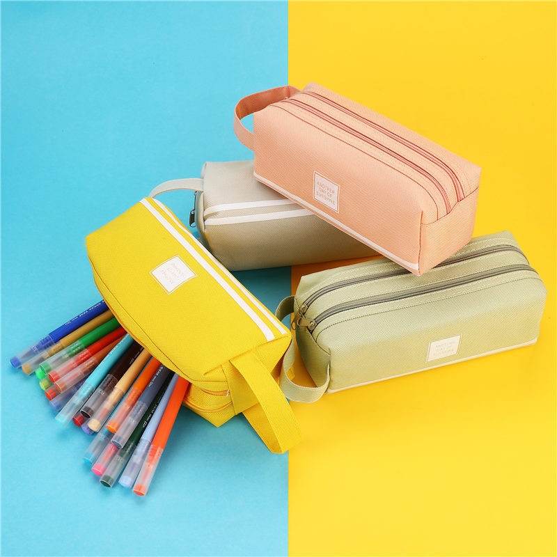 Trousse à crayons colorée de grande capacité, sac en tissu coréen, boîte à stylos, étui à poche pour fournitures de papeterie scolaires et de bureau
