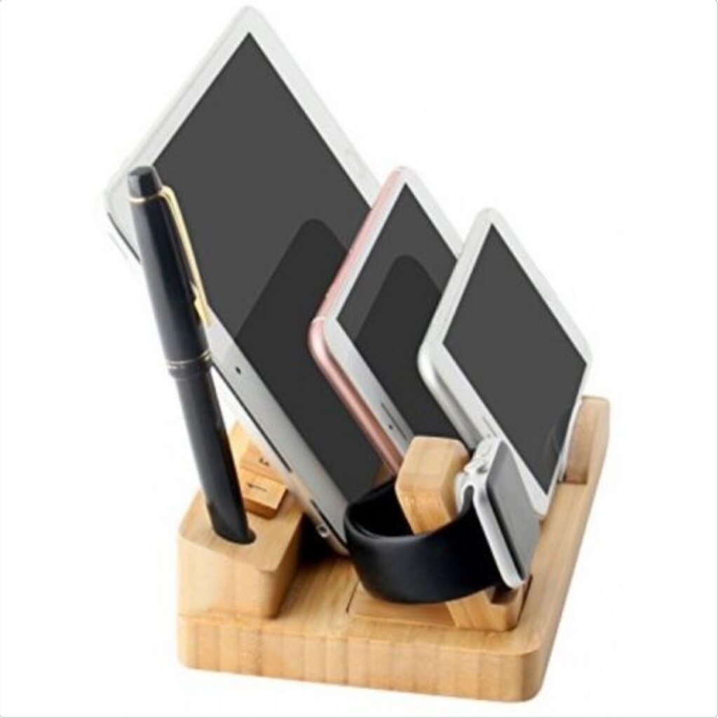 Oplaadstationhouder van bamboehout voor iwatch en dockingstationhouder voor ipod, iphone, ipad en tablets