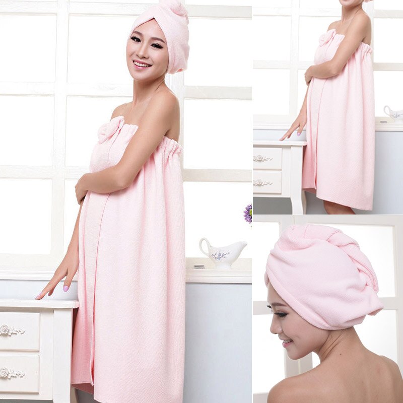 Soft Microfiber Magic Absorbent Dry Spa Bath Towel Beach Bathrobe+Cap for Women Girls