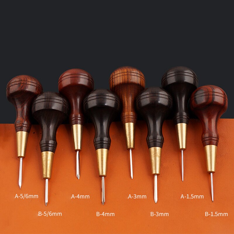 Poinçon de couture artisanal en cuir, manche en bois en forme de diamant, 1.5mm 3mm 4mm 5-6mm, outils de couture faits à la main, bricolage